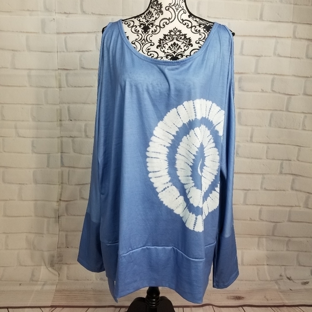 Sheilay womens tie dye long sleeve top cold shoulder sz 2x stretch knit NWT bb17